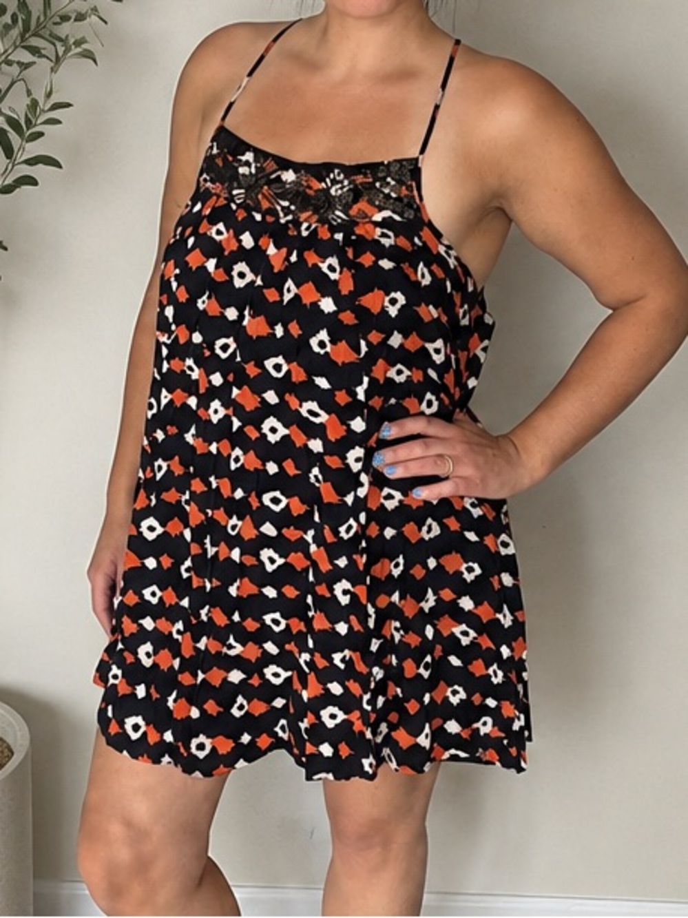 hazel Black Mini Dress with Orange and Cream Floral Print